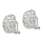 Sterling Silver Rhod-pltd Polished Woven Square Omega Back Earrings